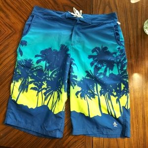 Penguin by Musingwear Tropical Palm Tree Swim Trunks, waist 20